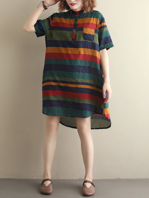 Loose Vintage Striped Shirt Dress