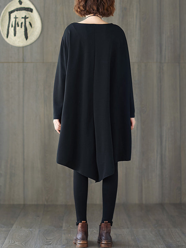 Loose Black Cropped Solid Long Sleeve T-Shirt