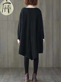 Loose Black Cropped Solid Long Sleeve T-Shirt