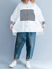 Stripe Split-joint White Shirt
