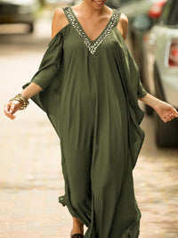 Batwing Sleeves Loose Solid Color Cold Shoulder Maxi Dresses