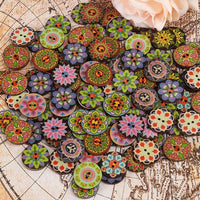 About 100Pcs Multi-Color Printed Round Buttons