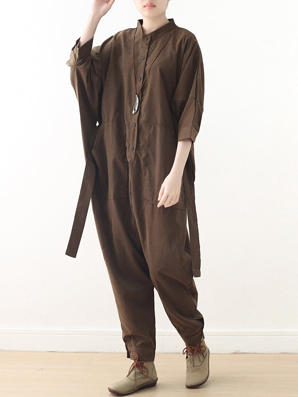 Loose Lace-Up Overall Jumpsuits