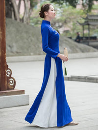 Tradition Blue Long Cheongsam Ao Dai