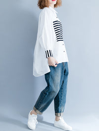Stripe Split-joint White Shirt