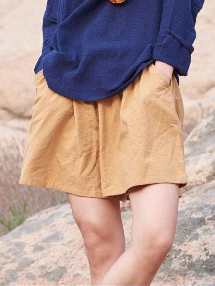 Comfortable Pure Color Linen Cotton Shorts