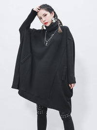 Black Cropped Turtleneck Sweater Dress