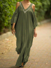 Batwing Sleeves Loose Solid Color Cold Shoulder Maxi Dresses