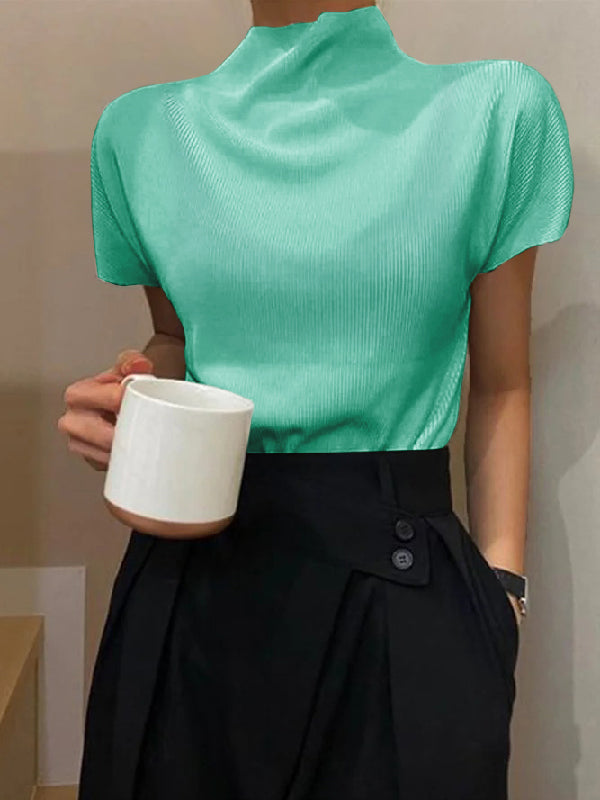 Loose Short Sleeves Solid Color Halter-Neck T-Shirts Tops