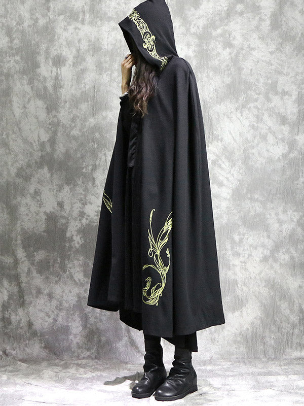 Loose National Phoenix Embroidered With-hat Cape Outwear