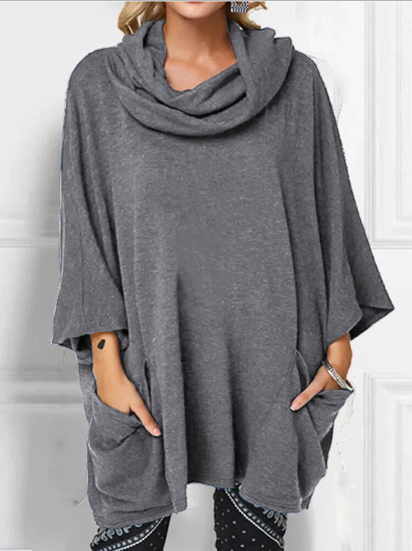 Casual Long Sleeves Loose Solid Color Heaps Collar T-Shirts Tops