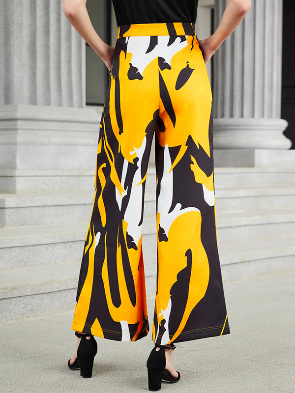 Urban High-Waisted Contrast Color Printed Wide Leg Pants