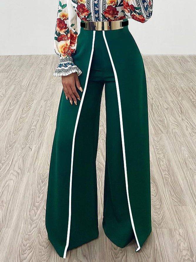 Urban High Waisted Wide Leg Contrast Color Casual Pants Bottoms