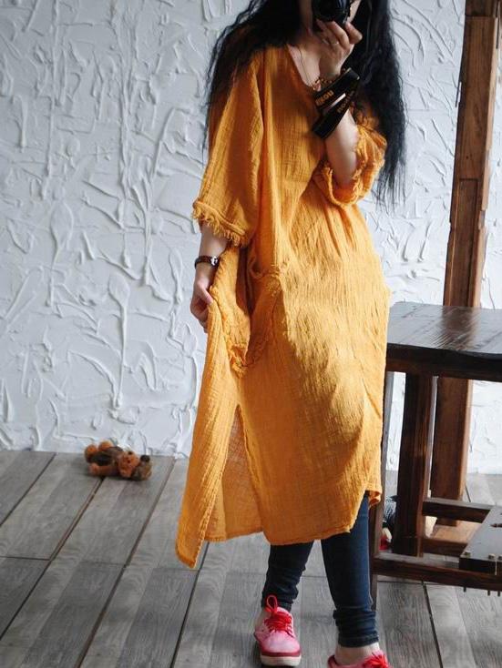 Casual Texture Ramie Cotton Long Robe