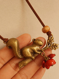 Vintage Squirrel Red Beans Necklace