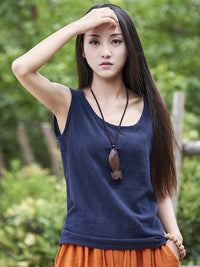 Soft Solid Color Sleeveless Ramie Cotton T-shirt