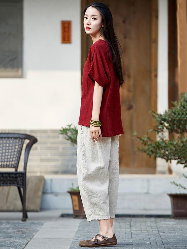 Loose Pure Color Comfortable Linen bloomers
