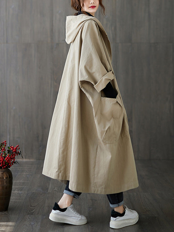 Original Solid Hooded Trench Coats Dress – Freeacy