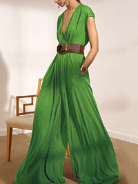 Urban Loose Wide Leg Solid Color V-Neck Jumpsuits Bottoms