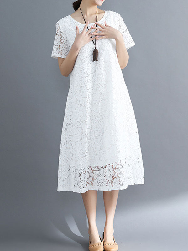 Fashion Embroidered Hollow Solid Dress