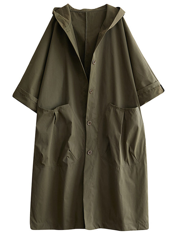 Original Solid Hooded Trench Coats Dress
