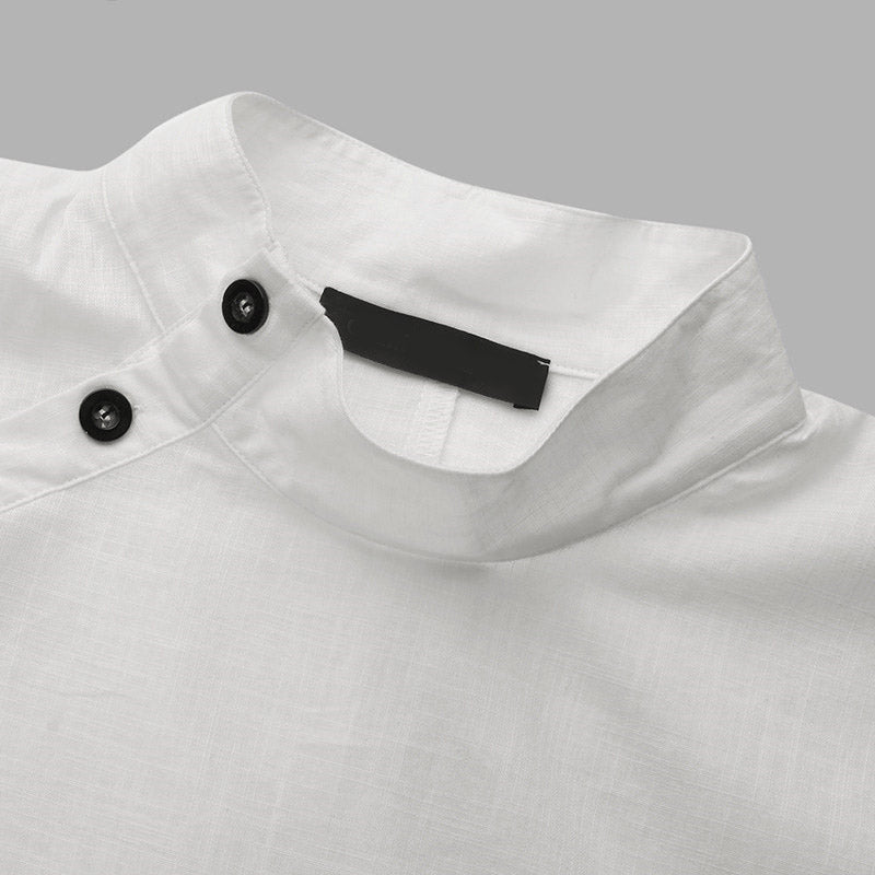 Solid Color Stand Collar Cap-Sleeve Shirts