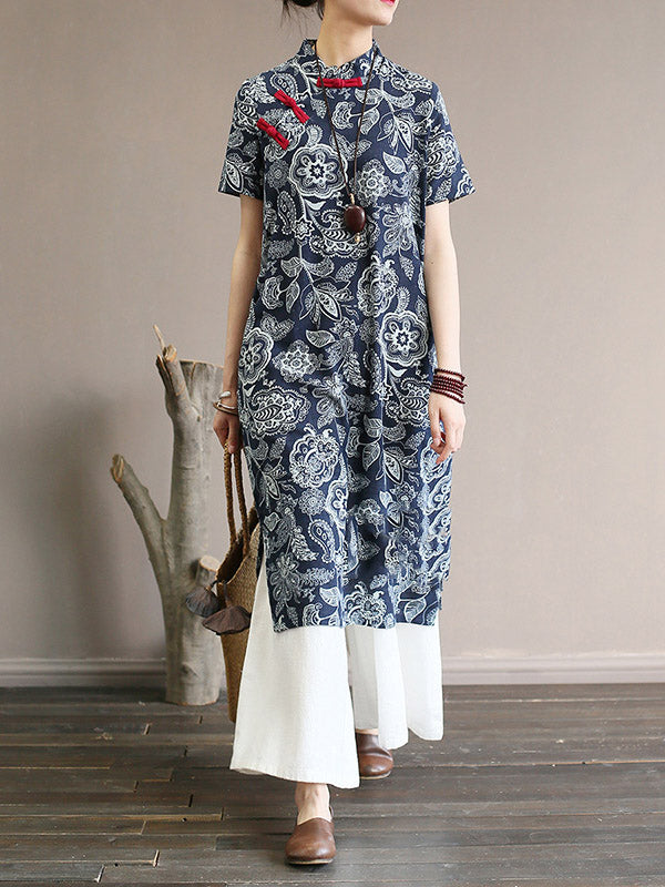 National Printed Cheongsam Midi Dress