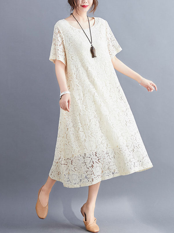 Fashion Embroidered Hollow Solid Dress