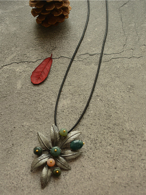 Vintage Leaves Tree Brooch&Necklace