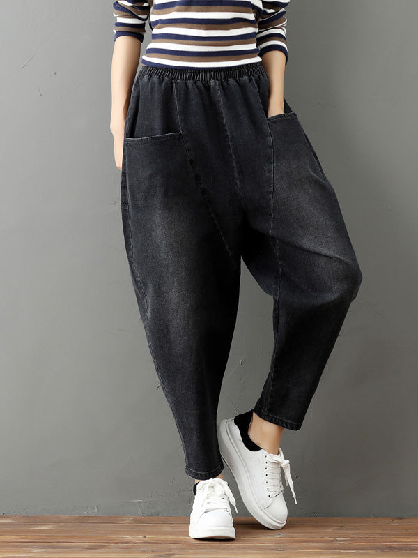 Cotton Vintage Gray-black Harem Jean Pants