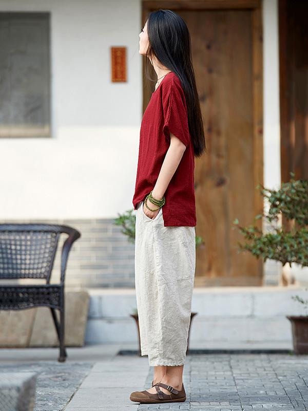 Loose Pure Color Comfortable Linen bloomers