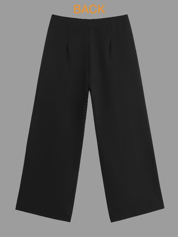 Urban Solid Color Pleats High Waisted Wide Leg Pants