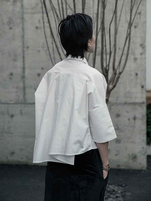 Creamy White Cropped Three-Quarter Sleeve Shirt