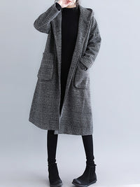 Loose Plaid Woolen Hood Coat