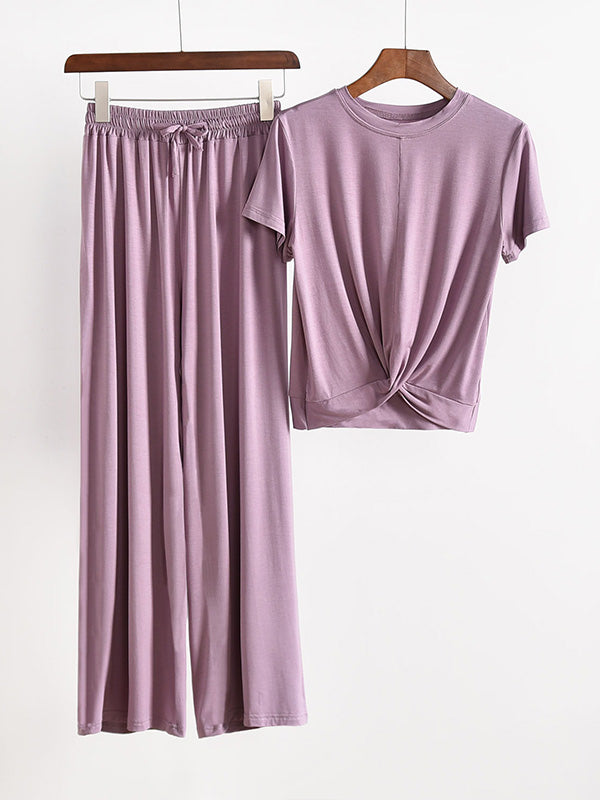 Two Pieces Solid Color Loose Comfort T-Shirt And Pants Suit