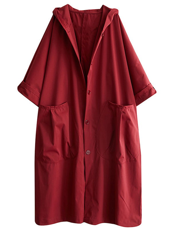 Original Solid Hooded Trench Coats Dress