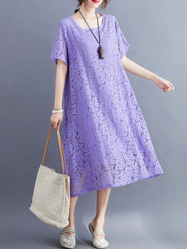 Fashion Embroidered Hollow Solid Dress