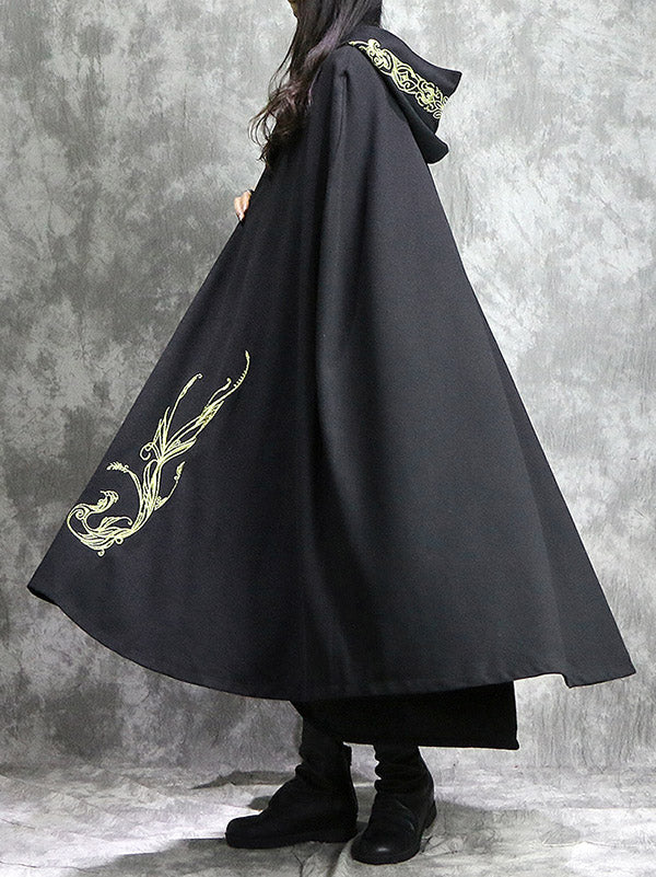 Loose National Phoenix Embroidered With-hat Cape Outwear