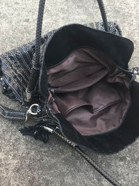 Split-joint Striped Shoulder Sling Leather Bag