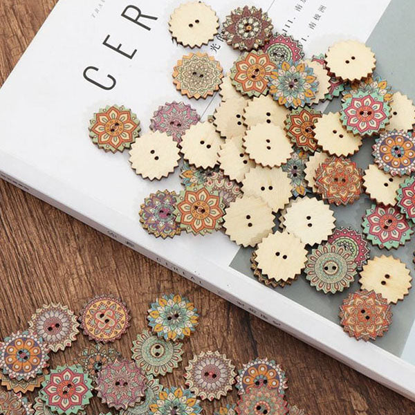 Bohemia Printed Wooden  Sewing Buttons