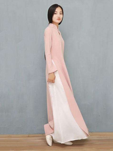 Pink Split-side Long Ao Dai Cheongsam Dress