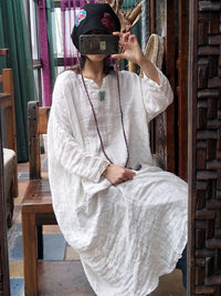 100% Linen Manual Embroidered Long Dress