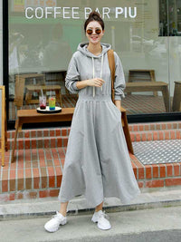 Loose Solid Color Casual A-Line Hoodie Dress