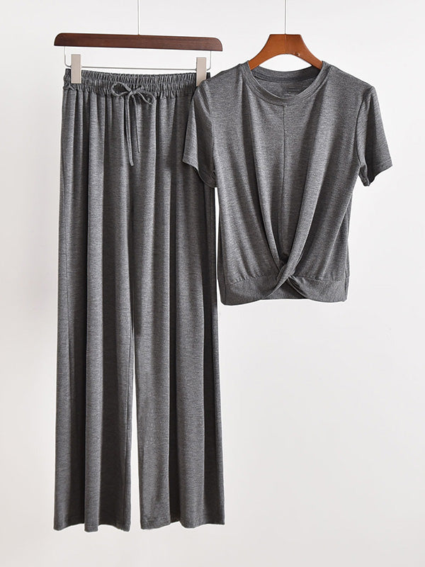 Two Pieces Solid Color Loose Comfort T-Shirt And Pants Suit