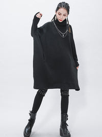 Black Cropped Turtleneck Sweater Dress