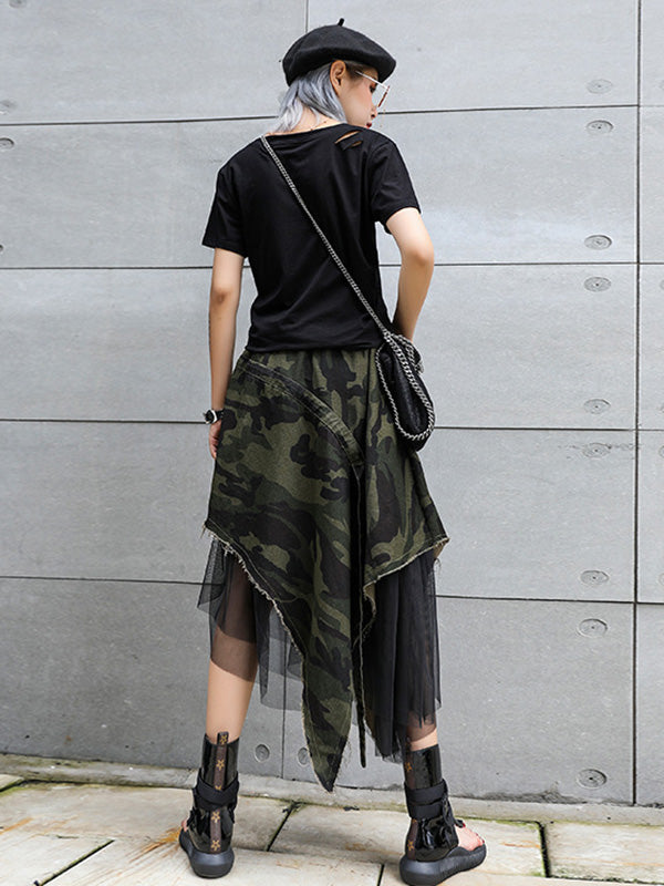 Camouflage Cropped Mesh Splicing Skirt