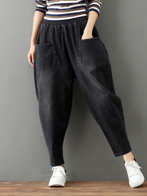 Cotton Vintage Gray-black Harem Jean Pants