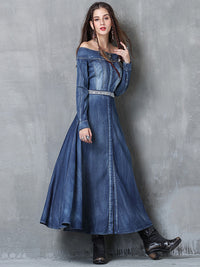 Off Shoulder Split-front Embroidered Midi Dresses